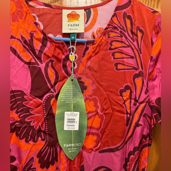 NWT Farm Rio Pink Bold Floral Long Sleeve Maxi Dress XS - Picture 2 of 5